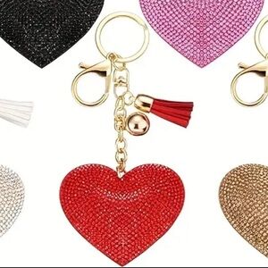 Red Heart Rhinestones Keychain and Faux Leather with Gold Hardware